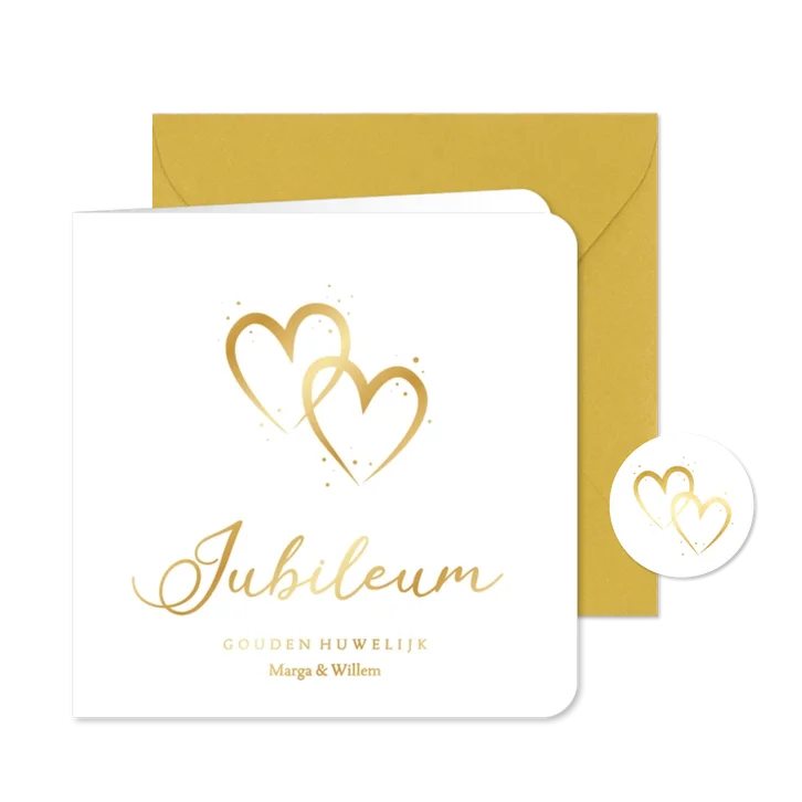 Uitnodiging voor jubileum feest met gouden hartjes