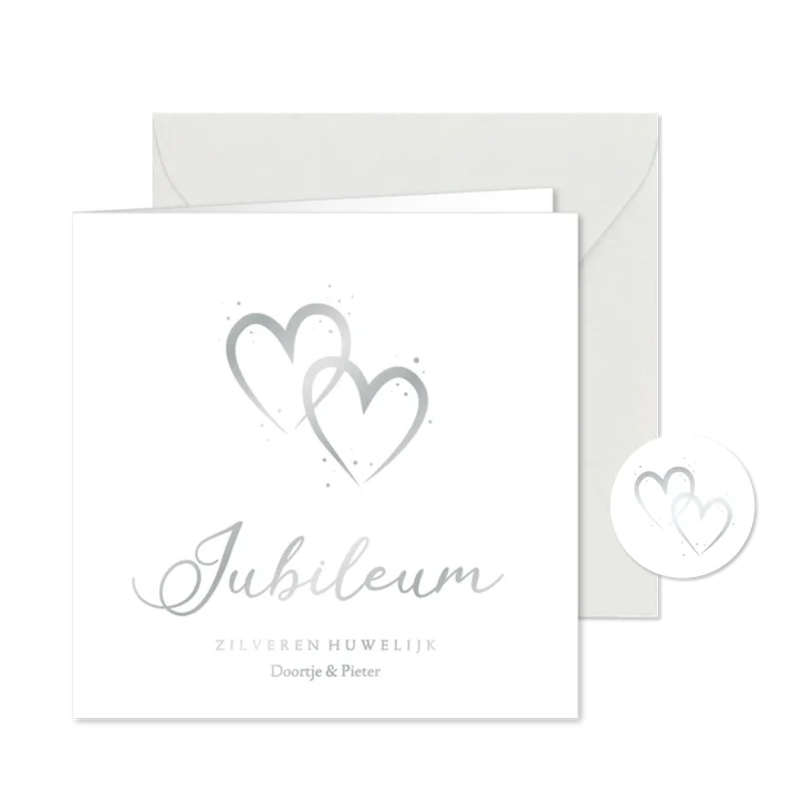 Uitnodiging voor jubileum met zilveren hartjes simpel