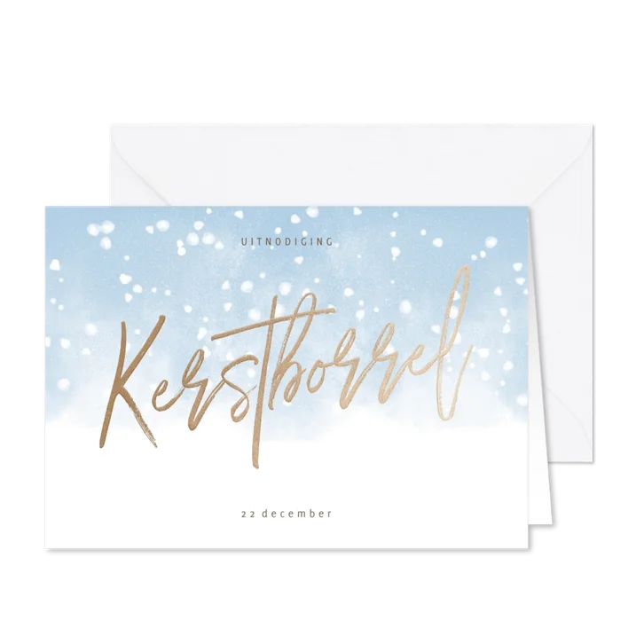 Uitnodiging voor kerstborrel met waterverf en sneeuw
