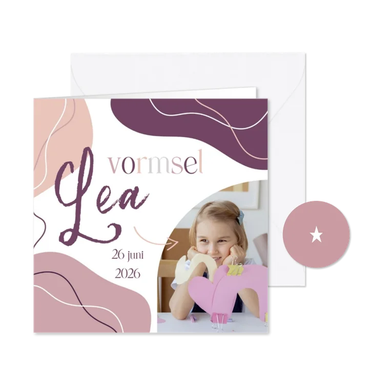 Uitnodiging vormsel abstracte vorm in paarstinten