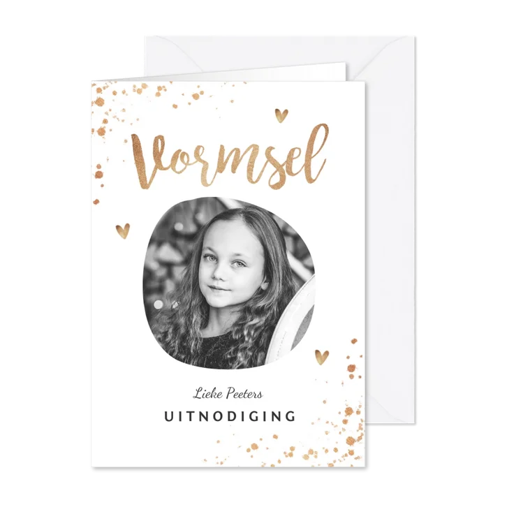 Uitnodiging vormsel goud hartjes foto