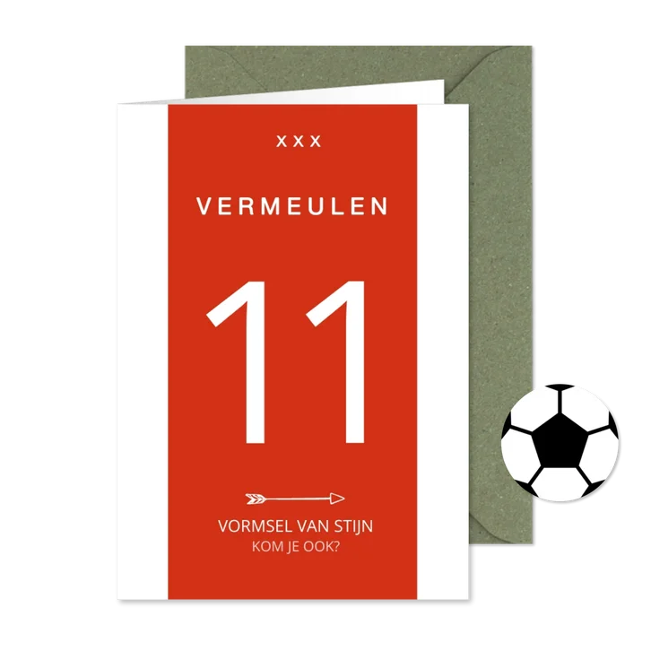 Uitnodiging vormsel voetbalshirt uitnodiging rood wit