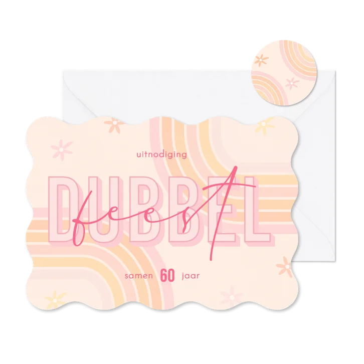 Uitnodiging vrolijk lijnen retro bloemen dubbel feest golf