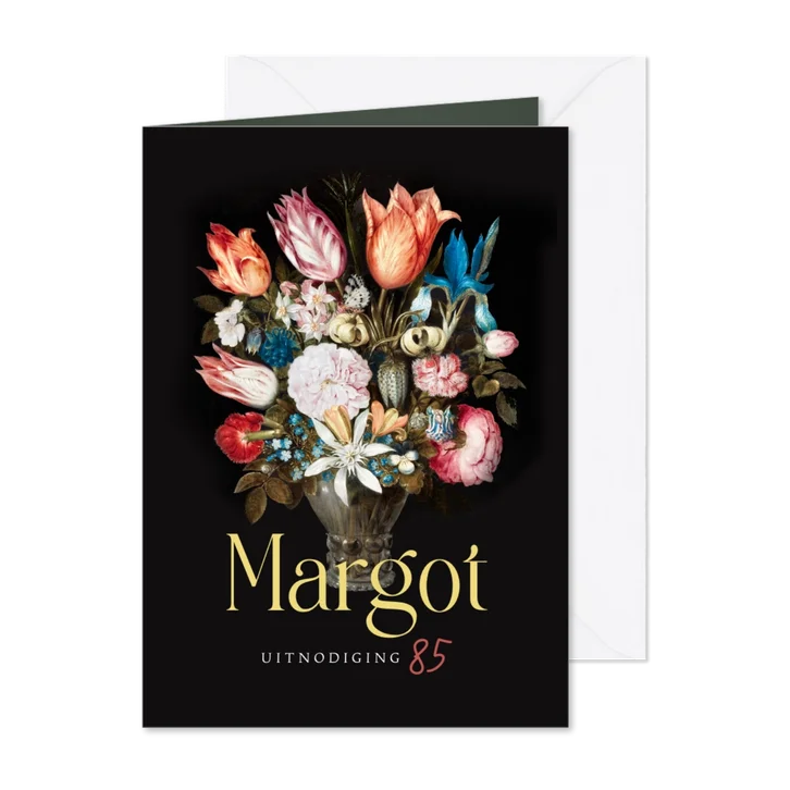 Uitnodiging vrouw 85 senior bloemen kunst boeket