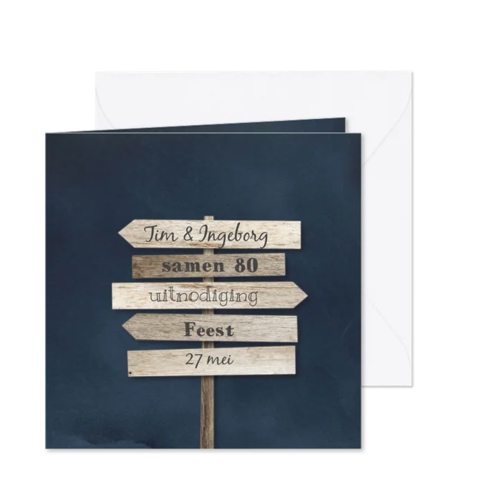 Uitnodiging wegwijzers watercolor en hout