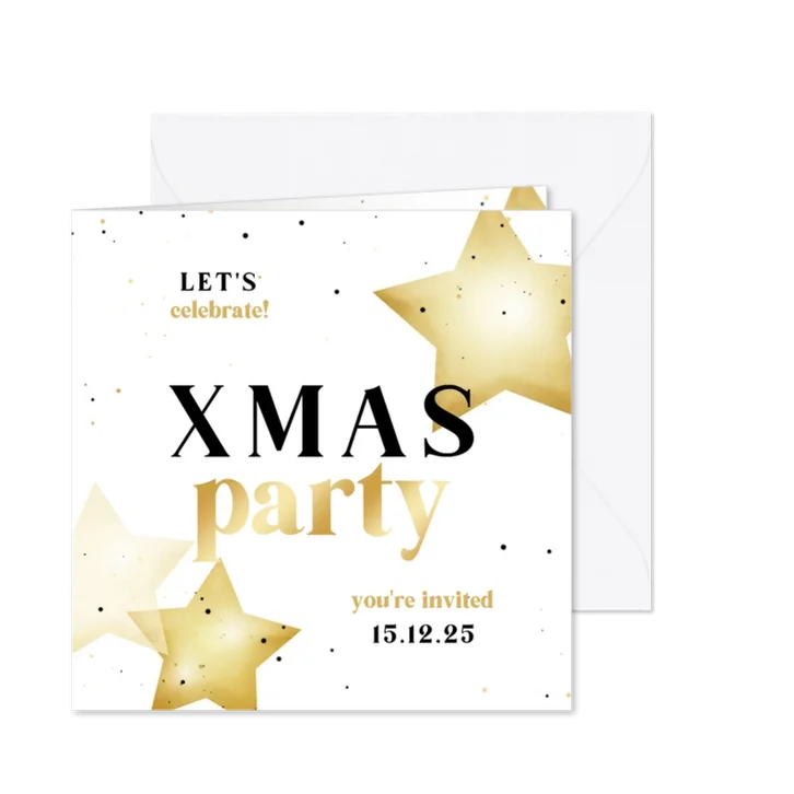 Uitnodiging xmas party met sterren en goud