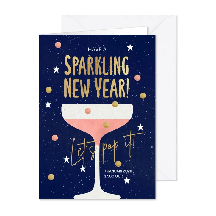 Uitnodiging zakelijke nieuwjaarsborrel kaart champagne