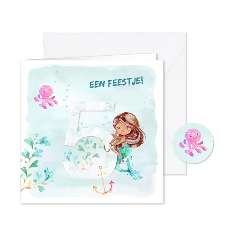 Uitnodiging zeemeermin 5e verjaardag