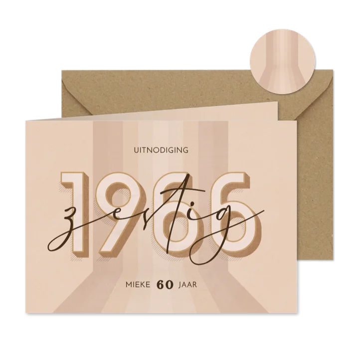 Uitnodiging zestig jaar retrolook beige 3d 1966 jaartal
