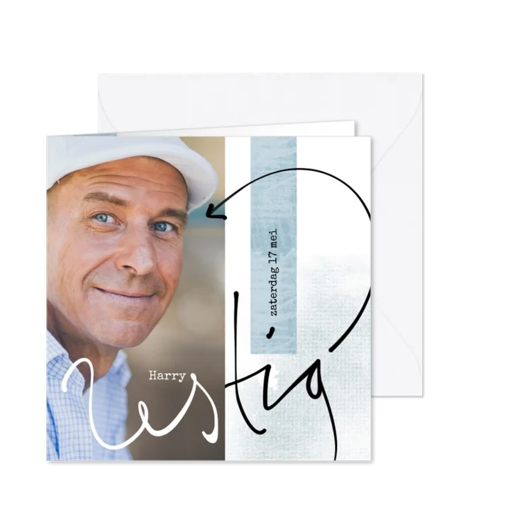 Uitnodiging zestig, modern met foto en geschreven tekst
