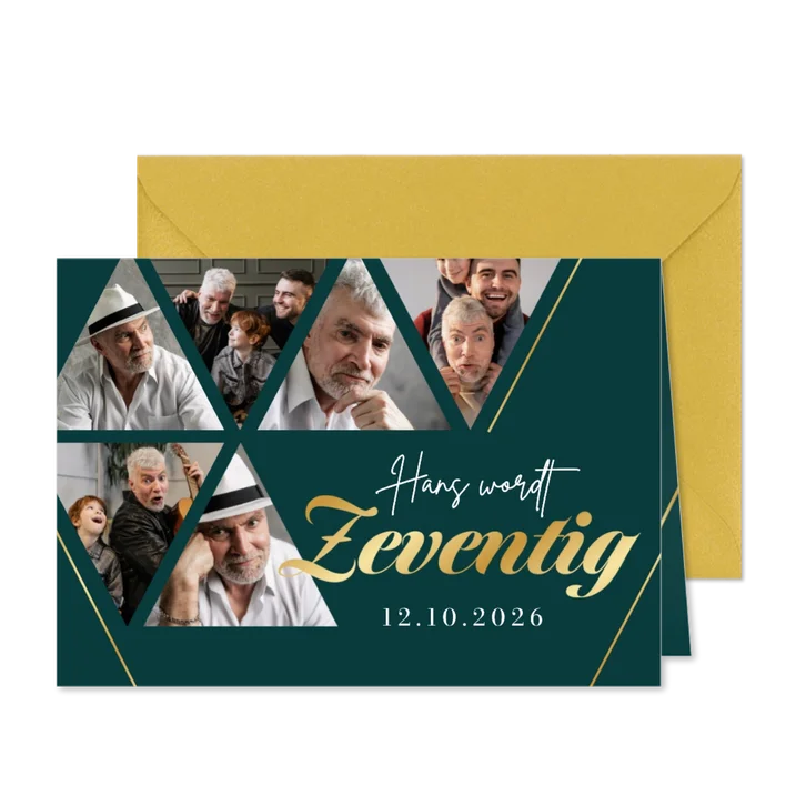 Uitnodiging zeventig jaar stijlvol modern foto goud feestje