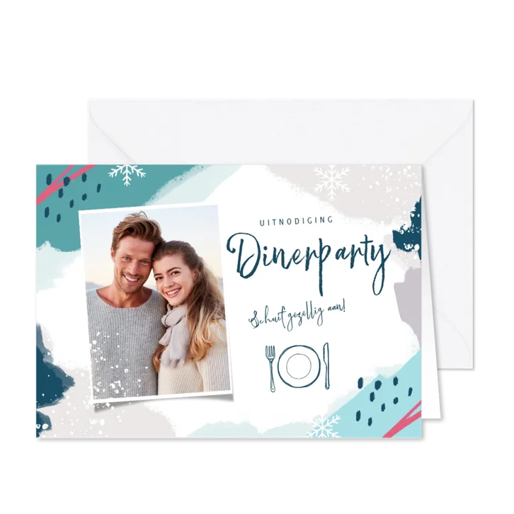Uitnodigingen kerstdiner winter blauw hip