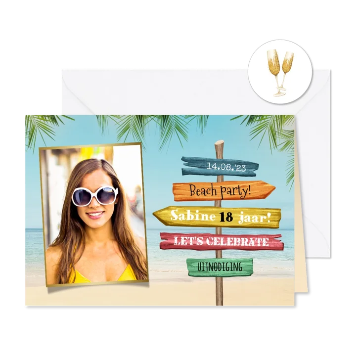 Uitnodigingskaart beach party zomer wegwijzers caribisch