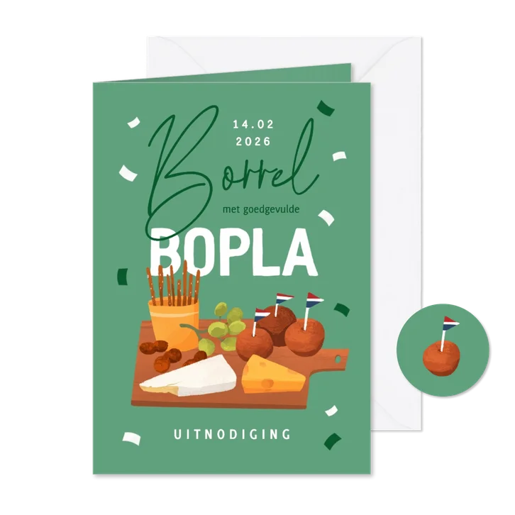 Uitnodigingskaart borrel verjaardag feestje bopla confetti
