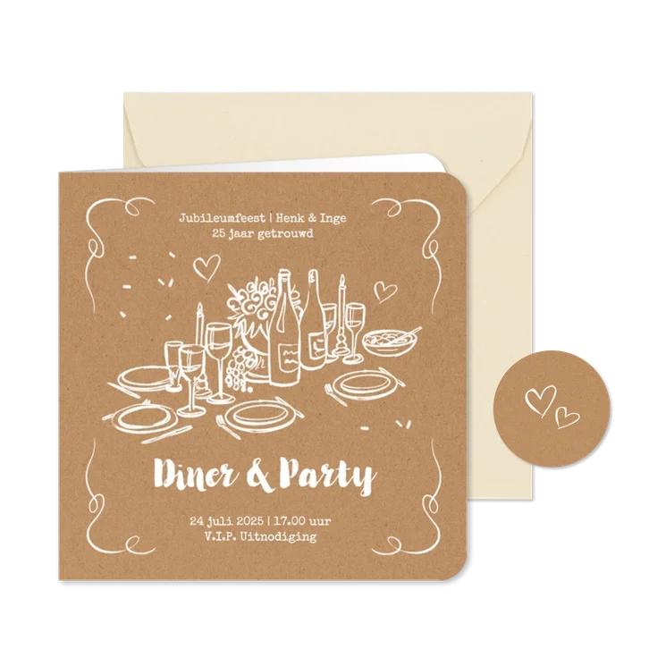 Uitnodigingskaart etentje feestje kraft diner tafel doodle