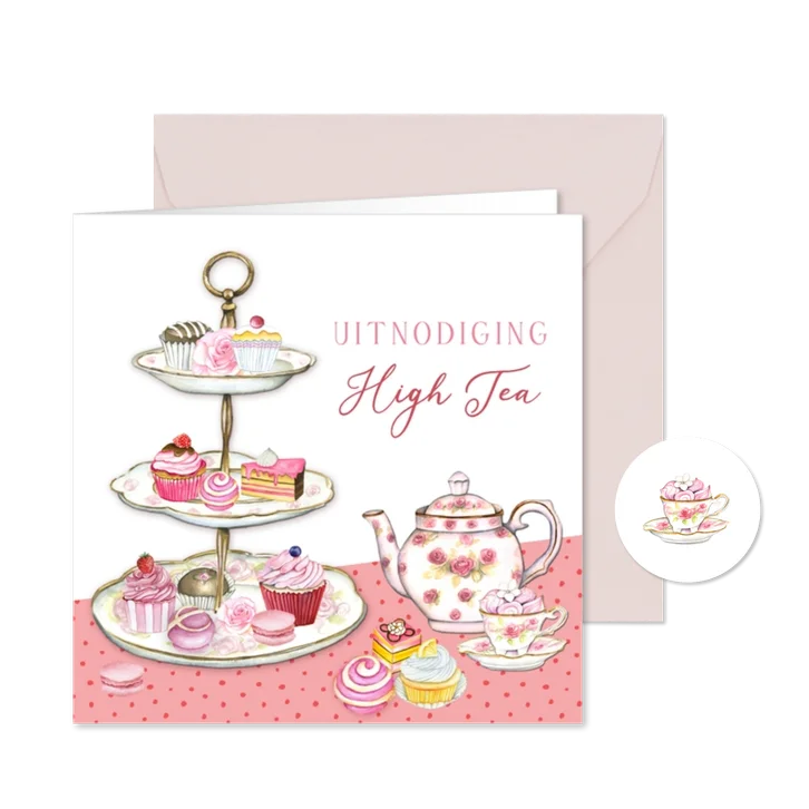 Uitnodigingskaart High Tea taartenstandaard