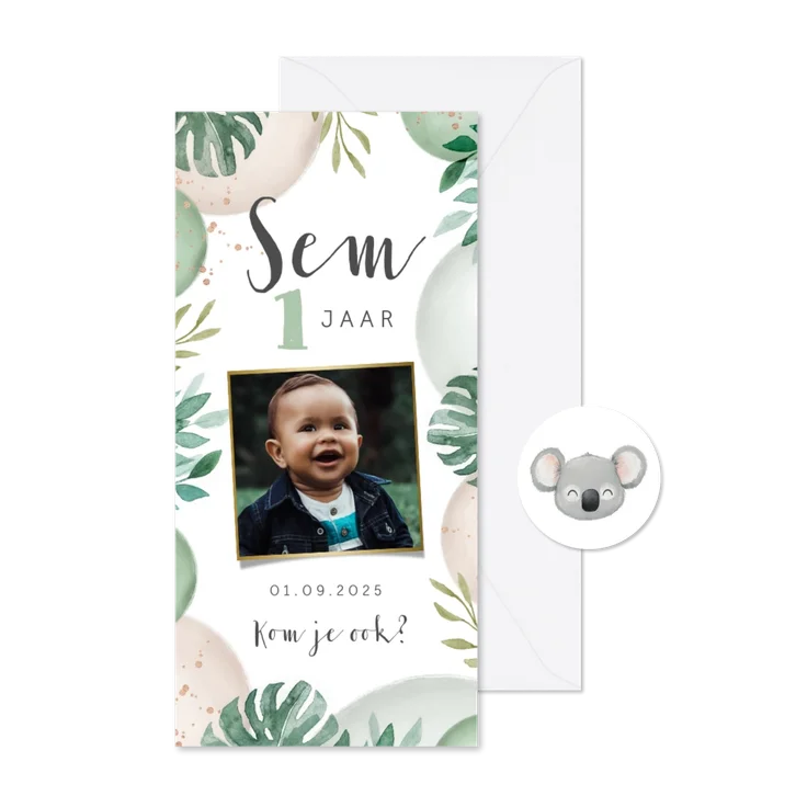 Uitnodigingskaart kinderfeestje ballonnen jungle foto