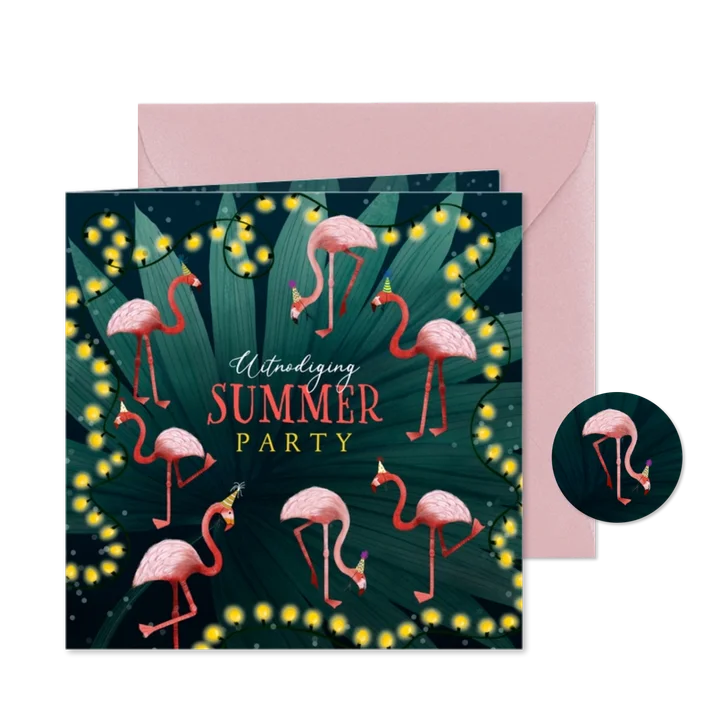 Uitnodigingskaart met flamingo's