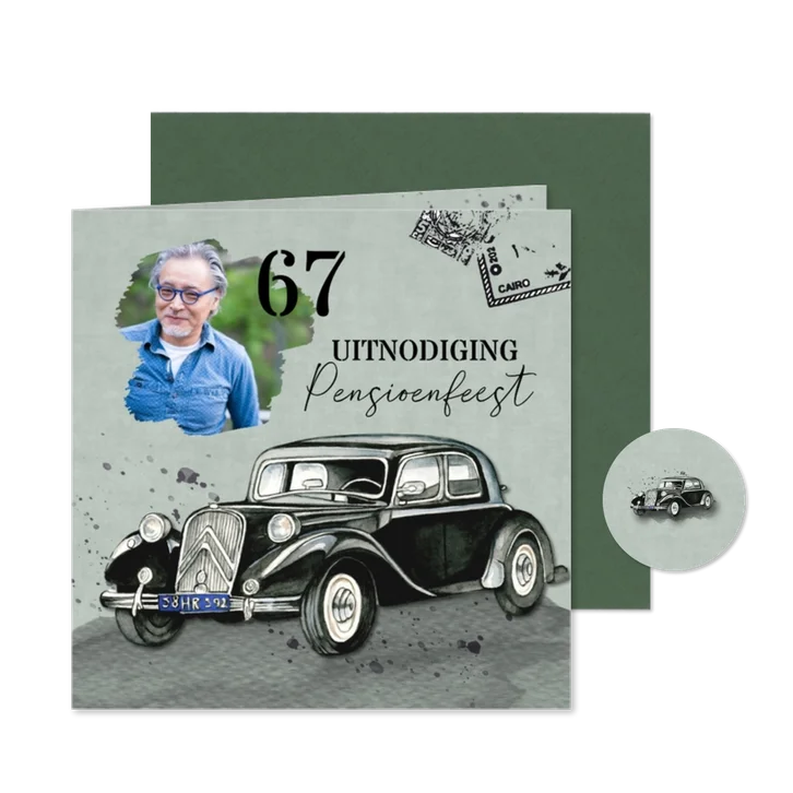 Uitnodigingskaart pensioen oldtimer