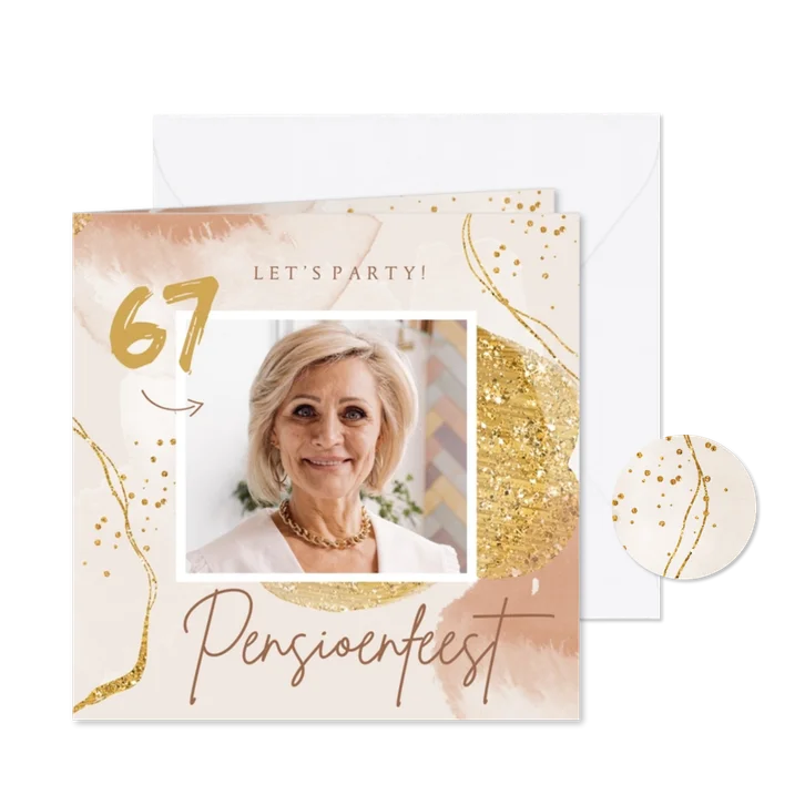 Uitnodigingskaart stijlvol goud waterverf foto pensioen