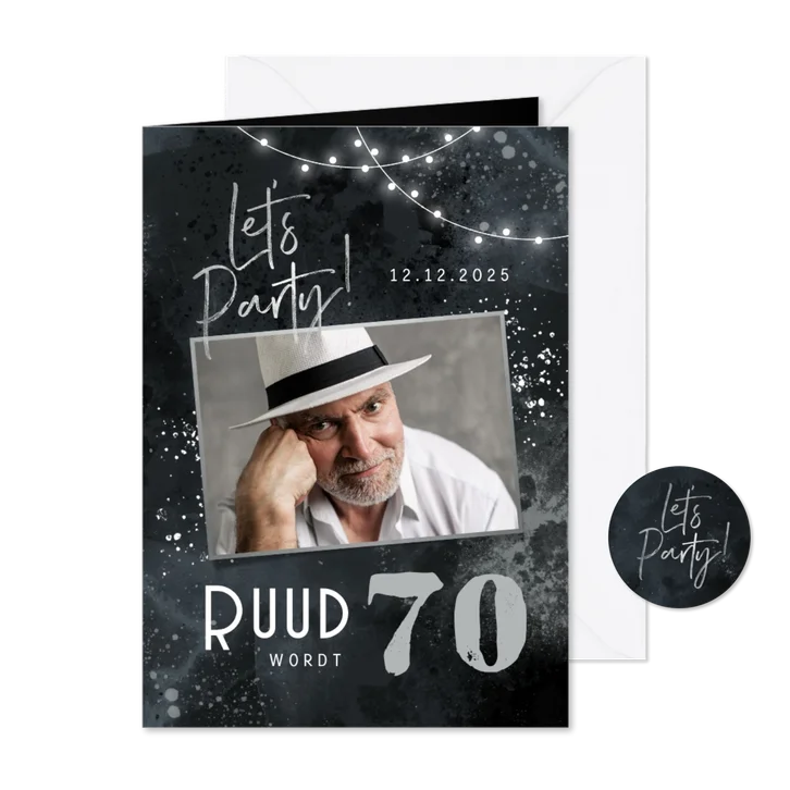 Uitnodigingskaart verjaardag verf zilver lampjes foto