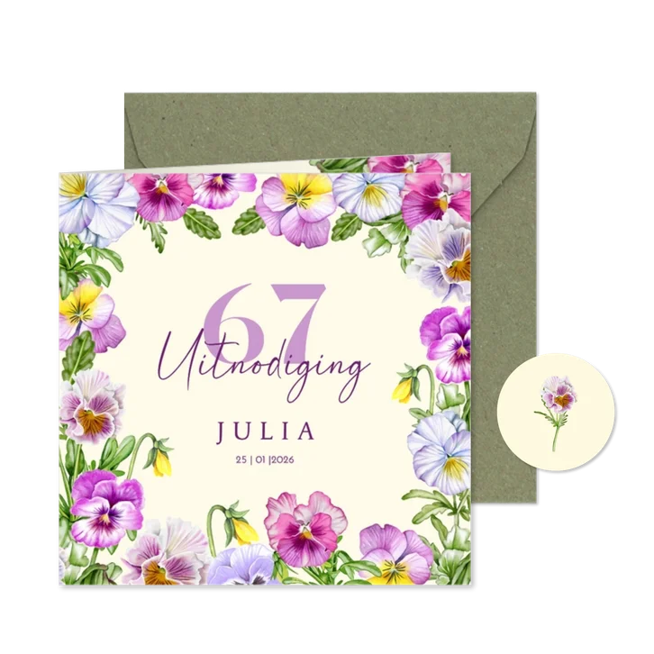 Uitnodigingskaart verjaardag viooltjes