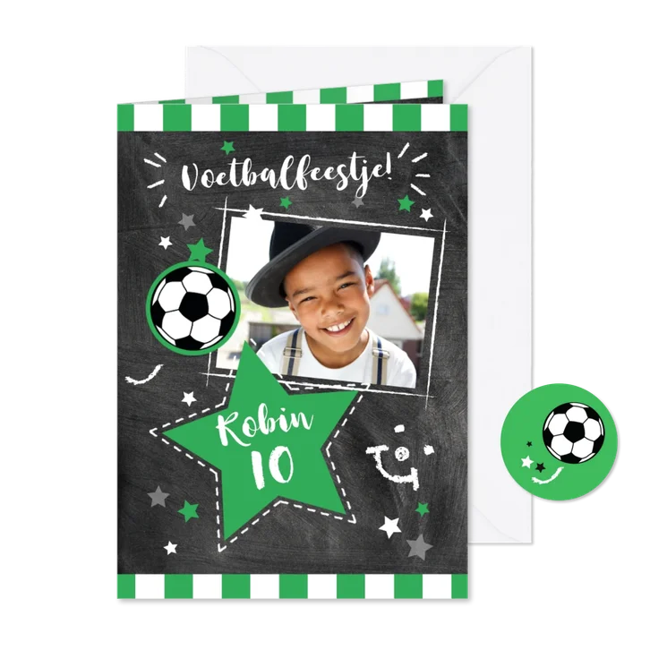 Uitnodigingskaart voetbalfeestje met foto