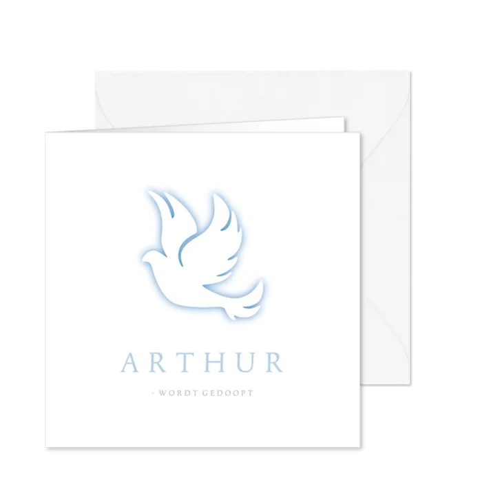 Uitnodigingskaart voor doopviering met duif