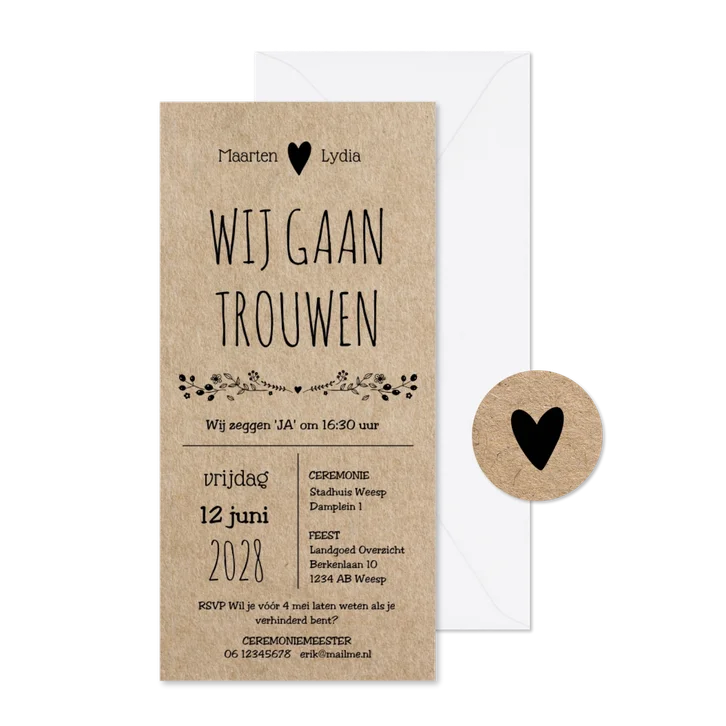 Unieke staande kraft look trouwkaart
