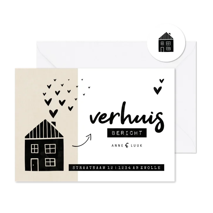 Verhuisbericht kraft huisje met hartjes