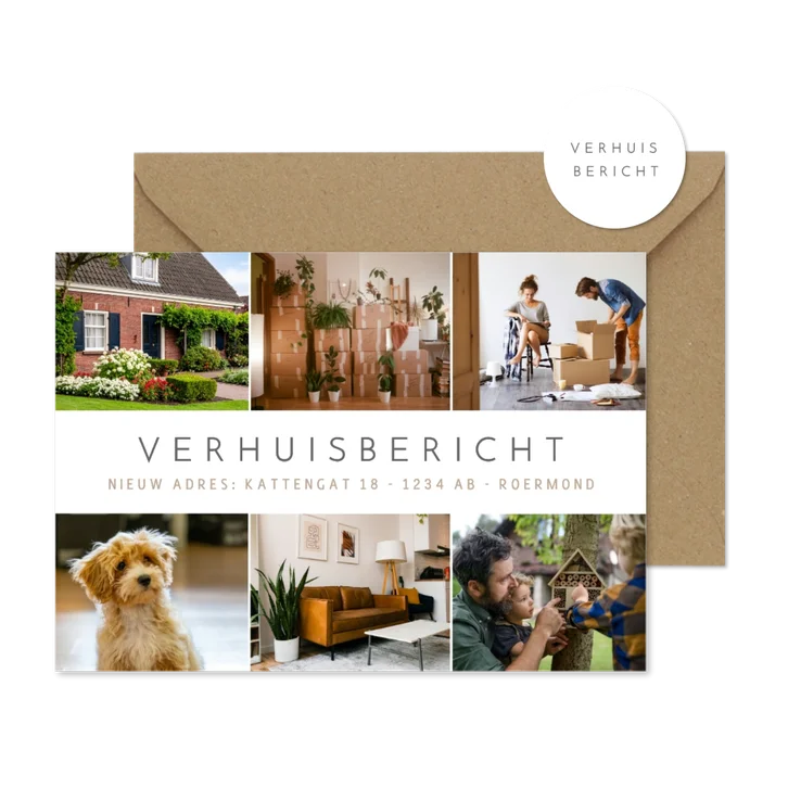 Verhuisbericht moderne fotocollage met 6 foto's