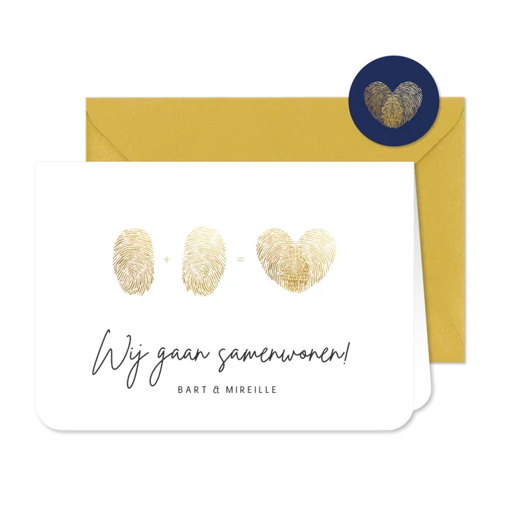 Verhuisbericht samenwonen 2 vingerafdrukken in hartjesvorm