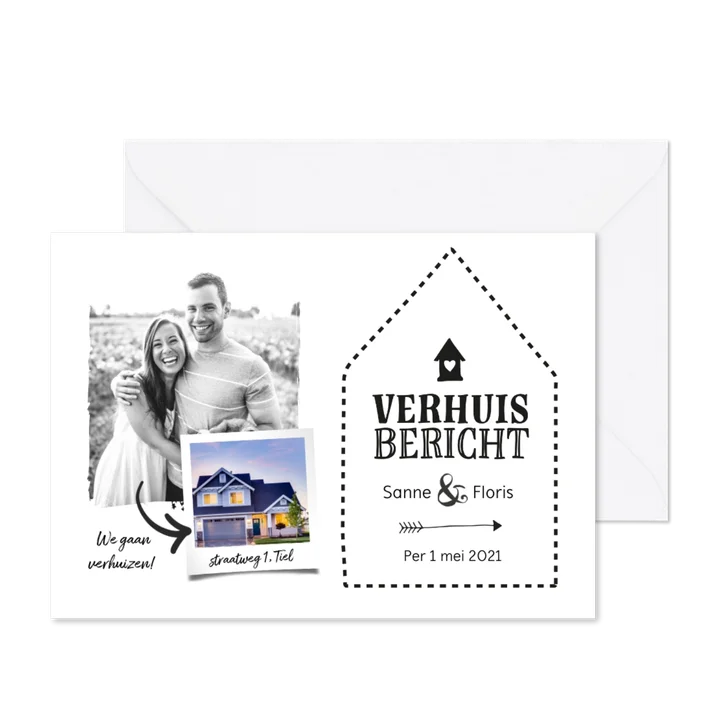 Verhuisbericht - zwart wit met huisje