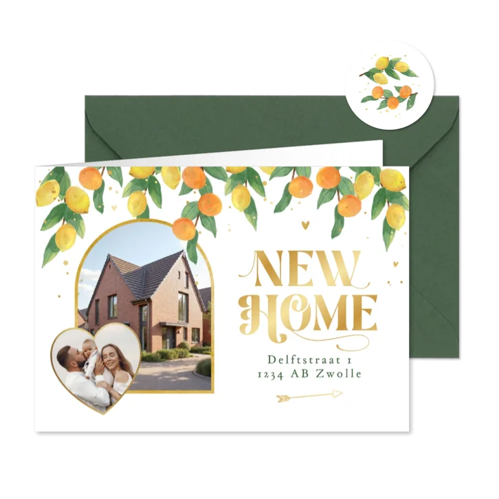 Verhuiskaart adreswijziging new home citrusvruchten hartjes 