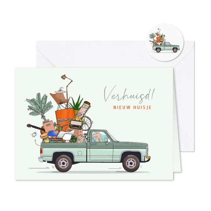 Verhuiskaart auto pickup met spullen
