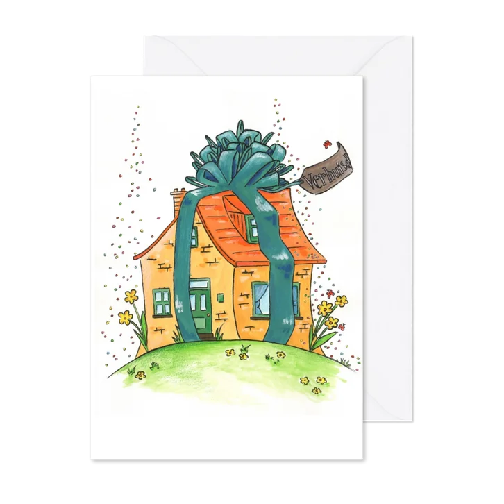 Verhuiskaart feestelijk huis met lint