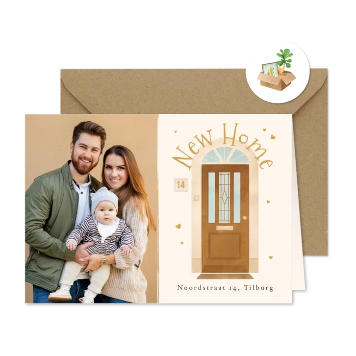 Verhuiskaart foto voordeur nieuwe woning hartjes new home