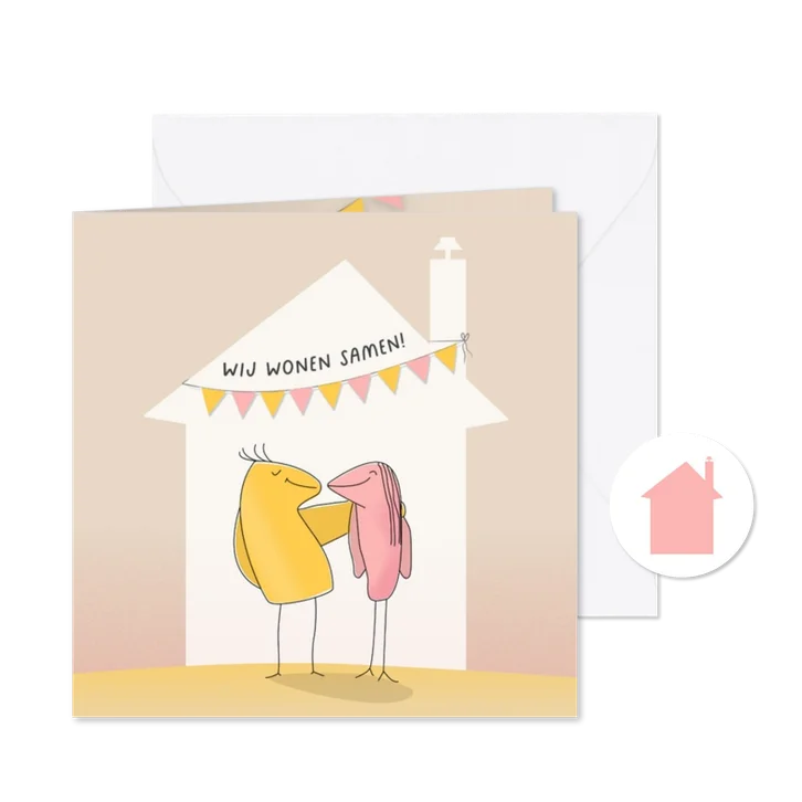 Verhuiskaart getekende lovebirds voor huis met slingers