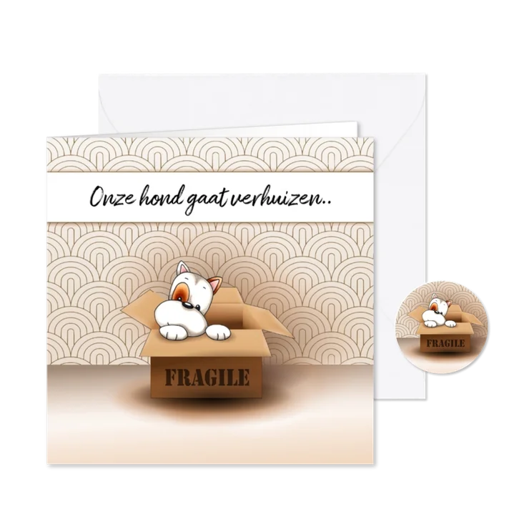 Verhuiskaart hond in verhuisdoos