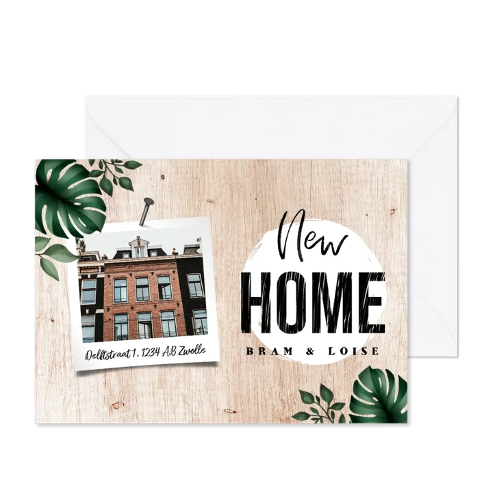 Verhuiskaart houtlook botanisch met foto