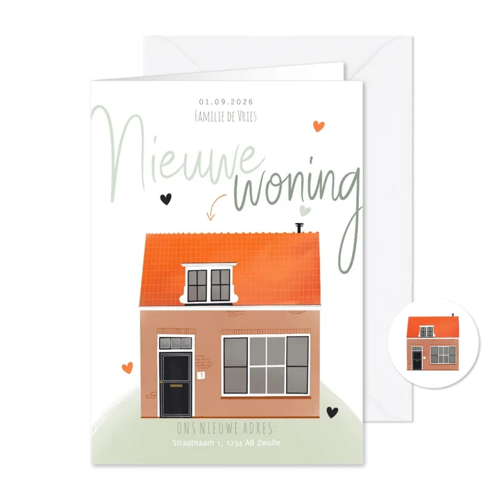 Verhuiskaart huis illustratie nieuwe woning oranje groen