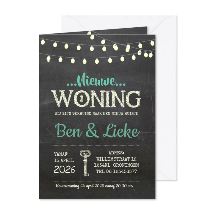 Verhuiskaart krijtbord sleutel