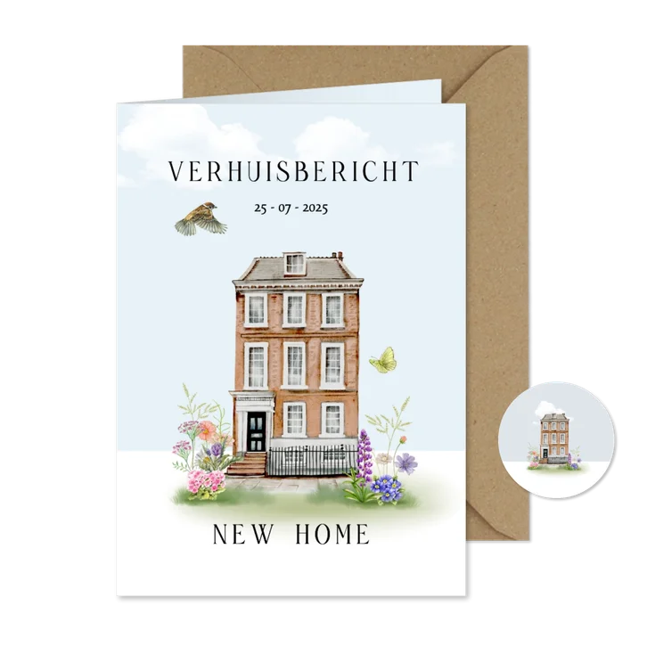 Verhuiskaart leuke woning bloemen
