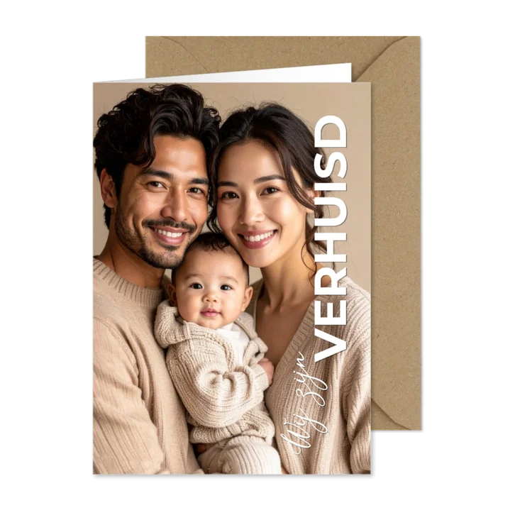 Verhuiskaart met grote foto wij zijn verhuisd verticaal