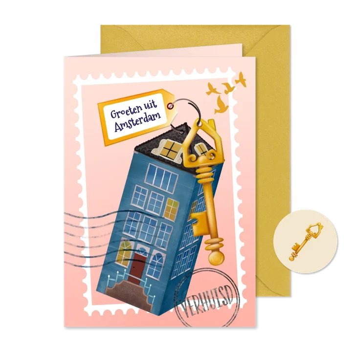 Verhuiskaart met sleutel en huisje