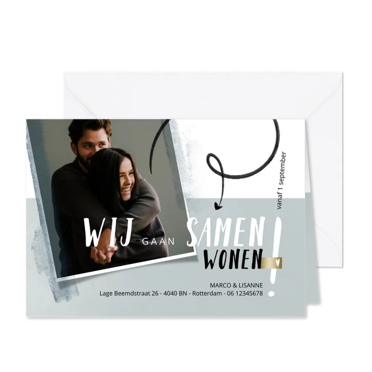 Verhuiskaart modern, samenwonen met foto