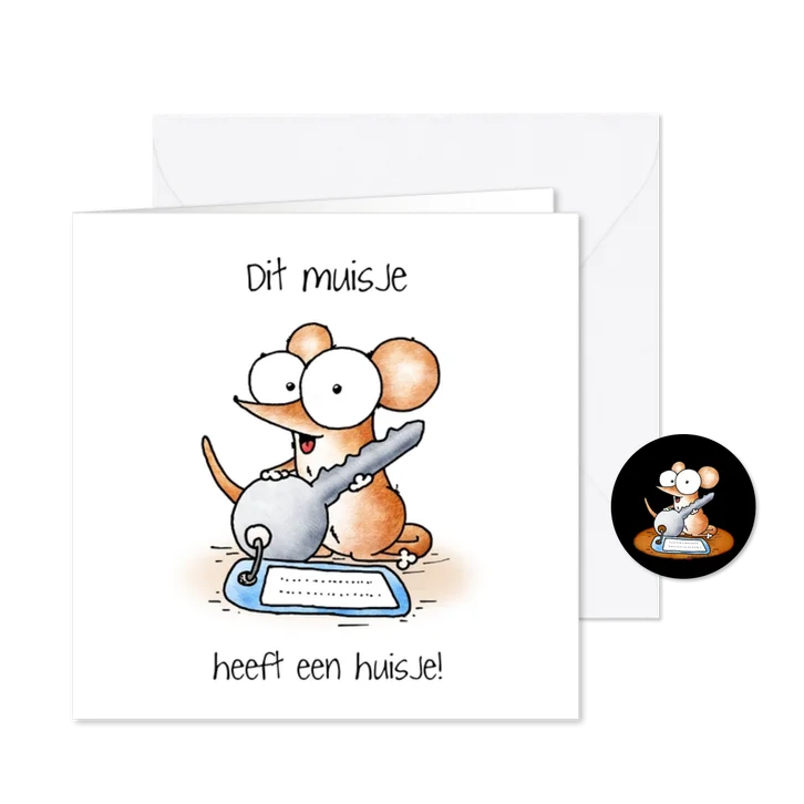 Verhuiskaart muisje met verhuissleutel