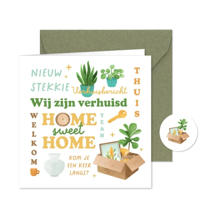 Verhuiskaart new home nieuw stekkie verhuisbericht sleutel