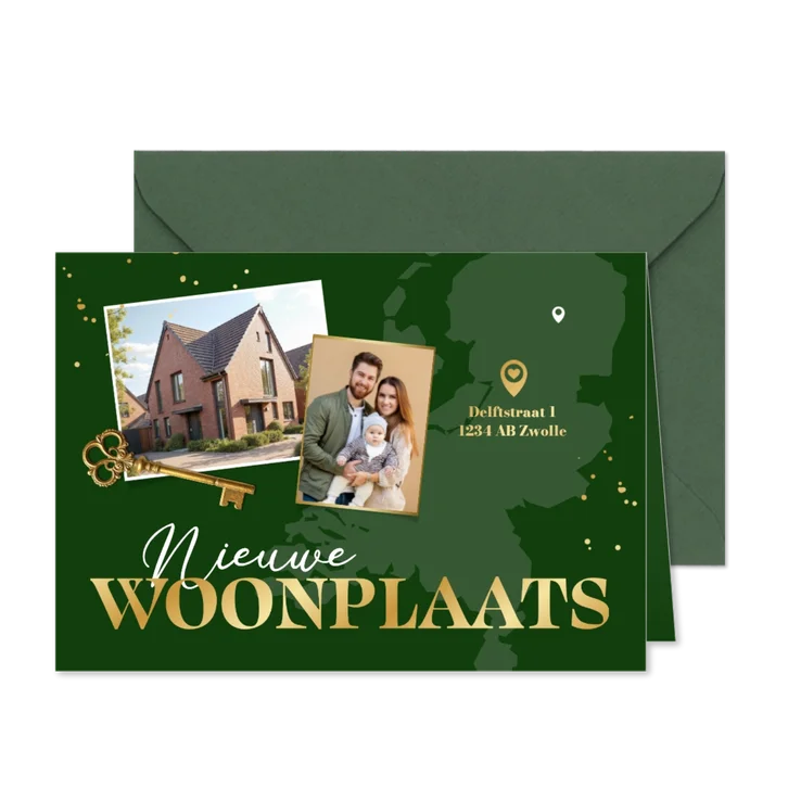Verhuiskaart nieuwe woonplaats nederland foto sleutel kaart