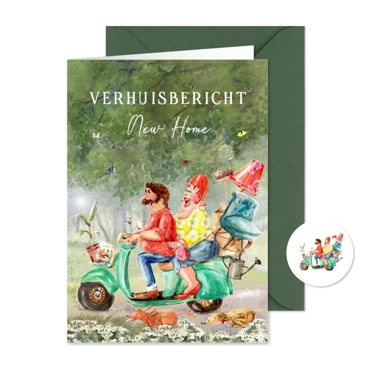 Verhuiskaart Op de scooter